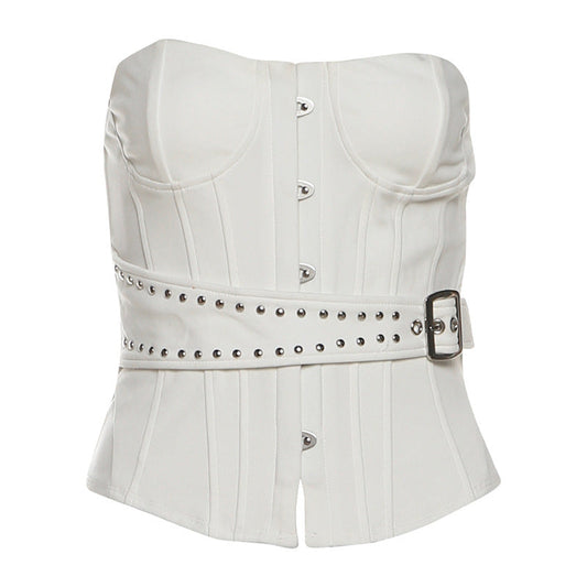 Button buckle corset backless tube top  | Festival Outfits Women