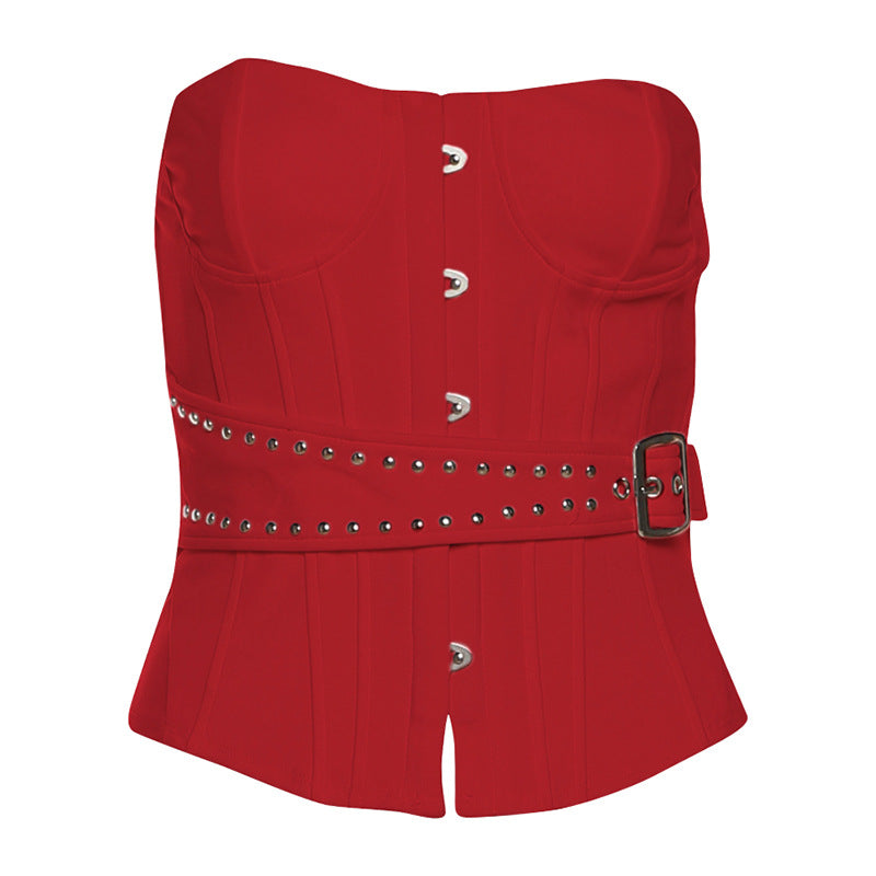 Button buckle corset backless tube top  | Festival Outfits Women