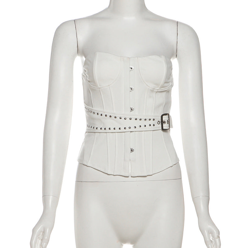 Button buckle corset backless tube top  | Festival Outfits Women