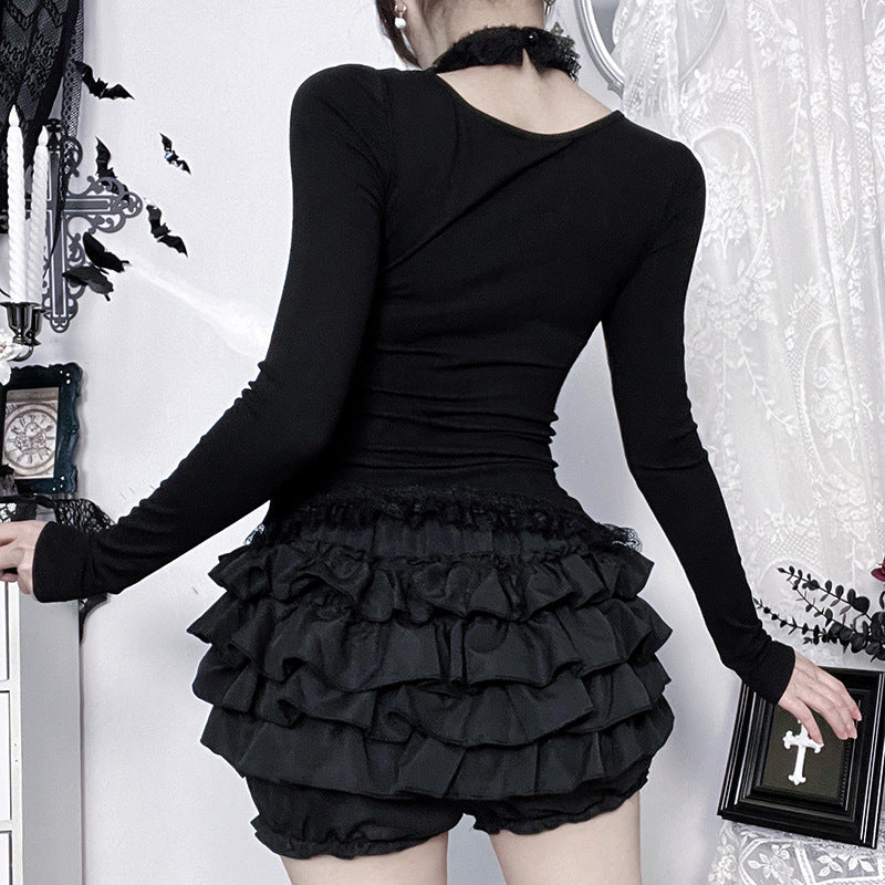 Long sleeve v neck lace hem top  | Festival Outfits Women