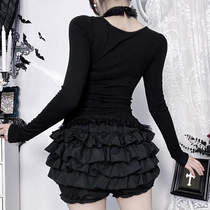 Long sleeve v neck lace hem top  | Festival Outfits Women
