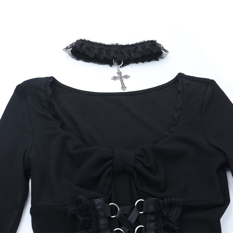 Long sleeve v neck lace hem top  | Festival Outfits Women