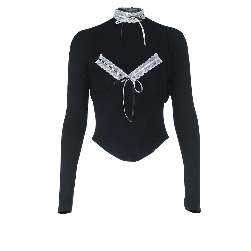 Long sleeve self tie v neck top  | Festival Outfits Women