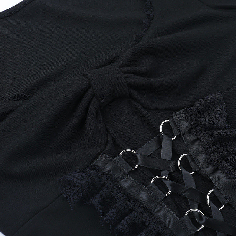 Long sleeve v neck lace hem top  | Festival Outfits Women
