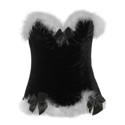 Sweetheart neck bowknot lace up feather top  | Festival Outfits Women