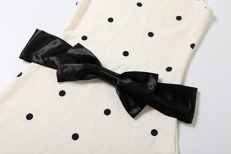 High neck sleeveless polka dot bowknot mini dress  | Festival Outfits Women