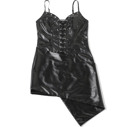 PU leather lace up backless cami mini dress  | Festival Outfits Women