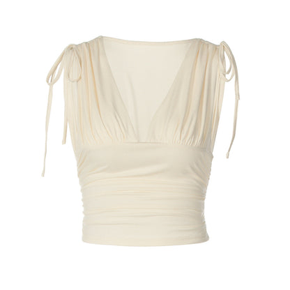 V neck ruched drawstring crop top  | Festival Outfits Women