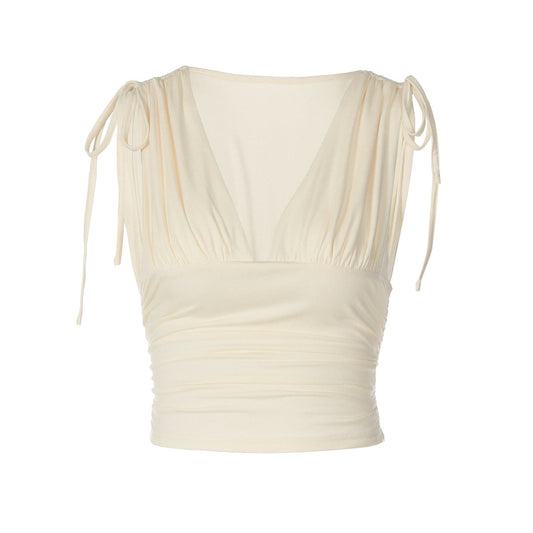 V neck ruched drawstring crop top  | Festival Outfits Women