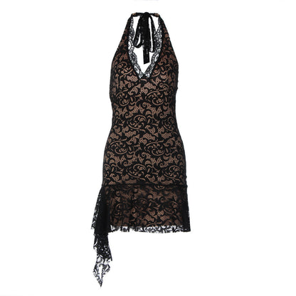 Halter v neck ruffle lace mini dress  | Festival Outfits Women