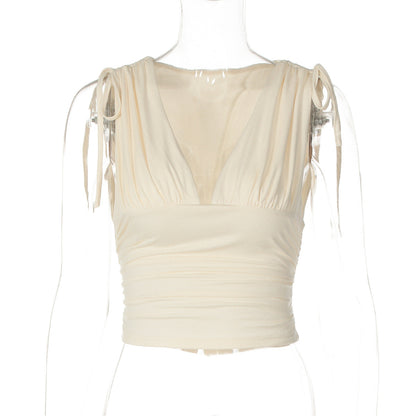 V neck ruched drawstring crop top  | Festival Outfits Women