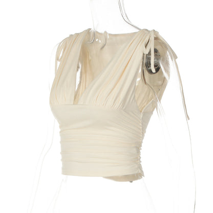 V neck ruched drawstring crop top  | Festival Outfits Women