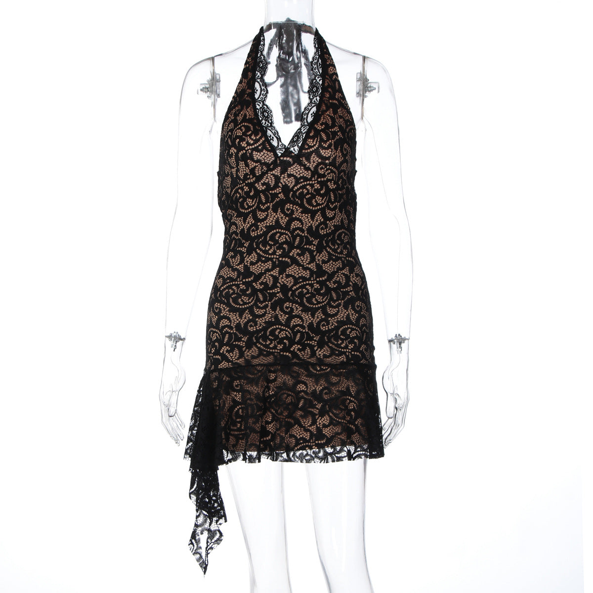 Halter v neck ruffle lace mini dress  | Festival Outfits Women
