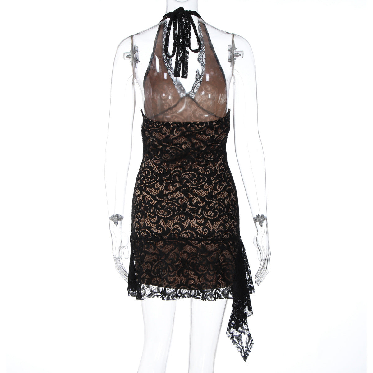 Halter v neck ruffle lace mini dress  | Festival Outfits Women
