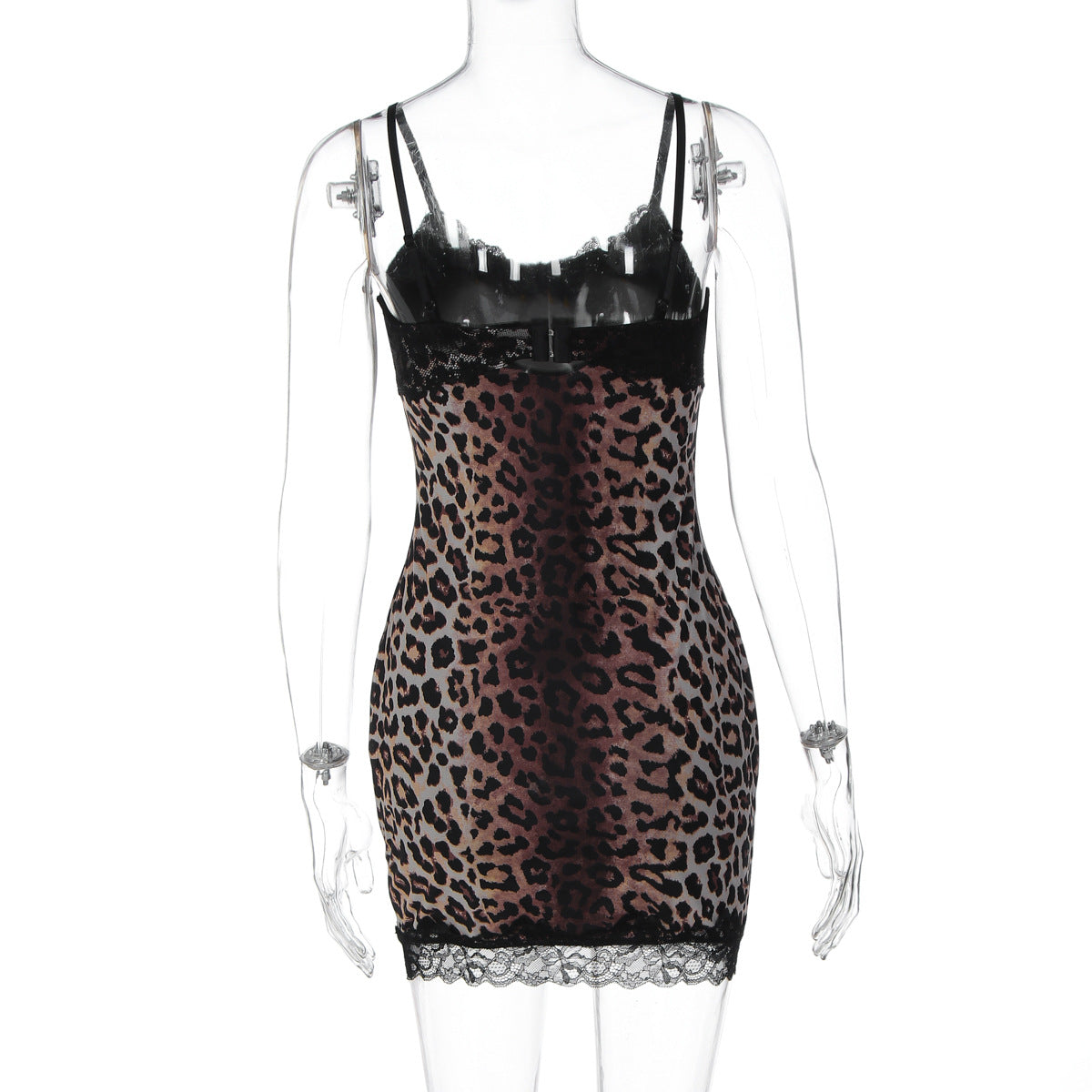 Leopard print v neck lace hem cami mini dress  | Festival Outfits Women  | Leopard Print Mini Dress