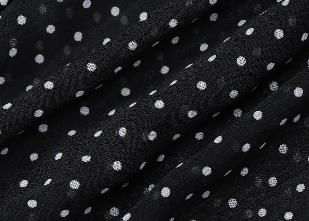 Turnover collar long sleeve button chiffon polka dot mini dress  | Festival Outfits Women