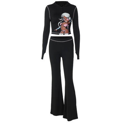 Long sleeve hoodie pattern zip-up pant set  | Festival Outfits Women