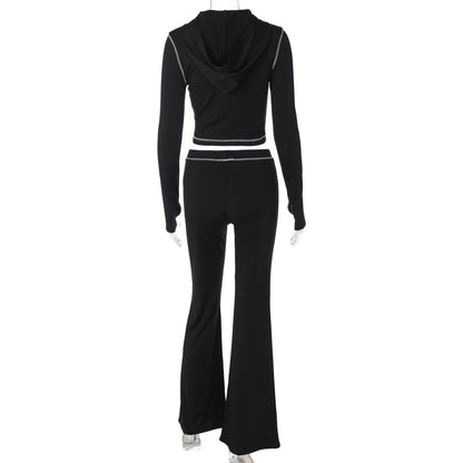 Long sleeve hoodie pattern zip-up pant set  | Festival Outfits Women