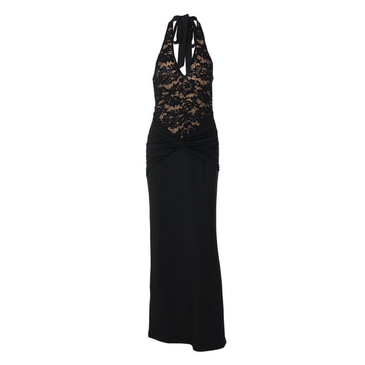 Halter v neck backless ruched maxi dress  | Festival Outfits Women