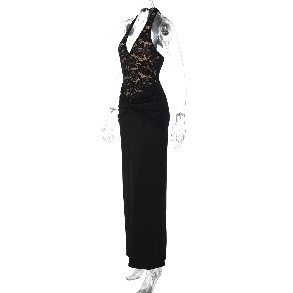 Halter v neck backless ruched maxi dress  | Festival Outfits Women