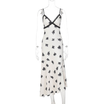 V neck lace hem print cami maxi dress  | Festival Outfits Women