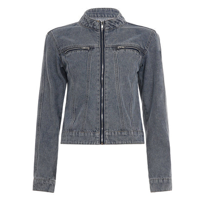 Crewneck zip-up long sleeve denim top  | Festival Outfits Women