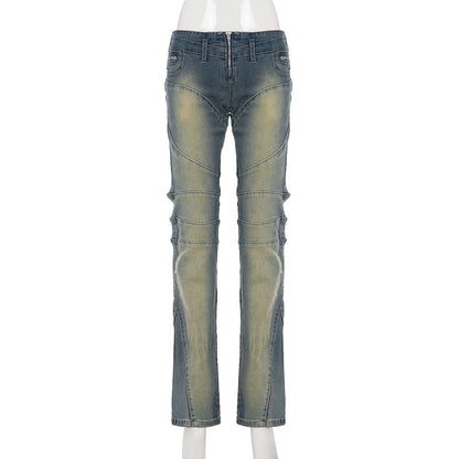 Zip-up pocket low rise straight leg pant  | Festival Outfits Women