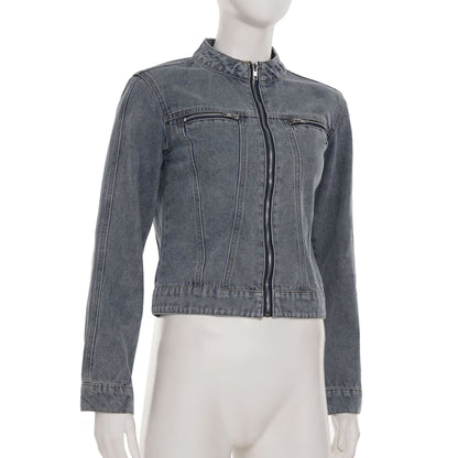 Crewneck zip-up long sleeve denim top  | Festival Outfits Women