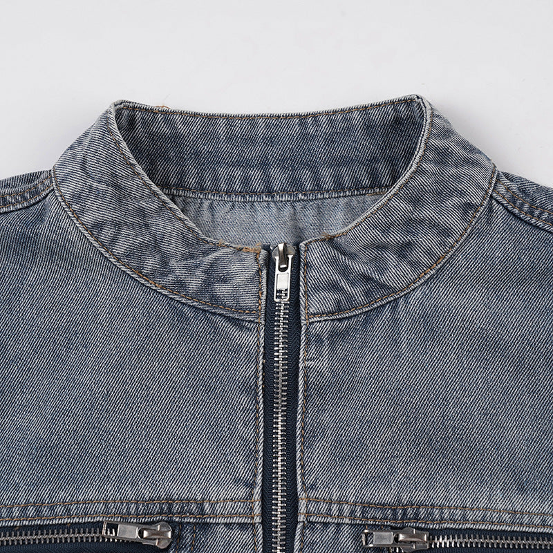 Crewneck zip-up long sleeve denim top  | Festival Outfits Women