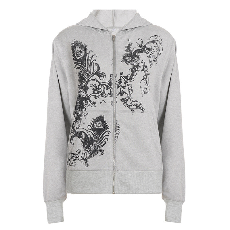 Long sleeve hoodie zip-up abstract top  | Festival Outfits Women