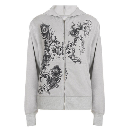 Long sleeve hoodie zip-up abstract top  | Festival Outfits Women