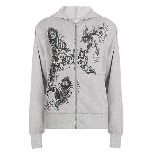Long sleeve hoodie zip-up abstract top  | Festival Outfits Women