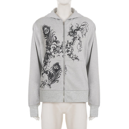 Long sleeve hoodie zip-up abstract top  | Festival Outfits Women