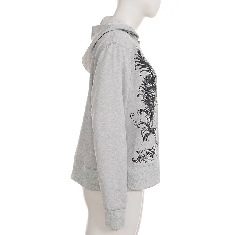 Long sleeve hoodie zip-up abstract top  | Festival Outfits Women
