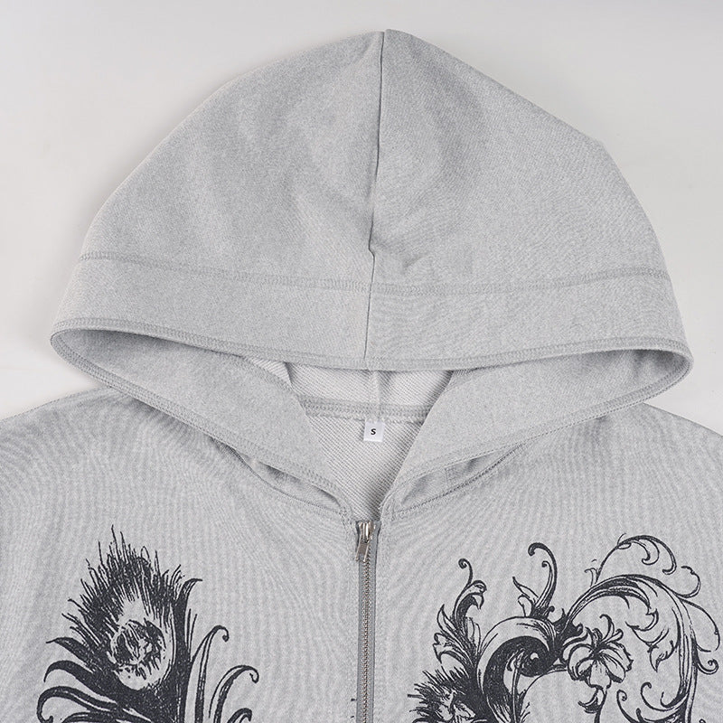 Long sleeve hoodie zip-up abstract top  | Festival Outfits Women