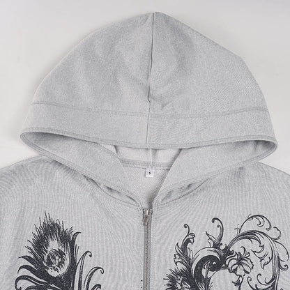 Long sleeve hoodie zip-up abstract top  | Festival Outfits Women