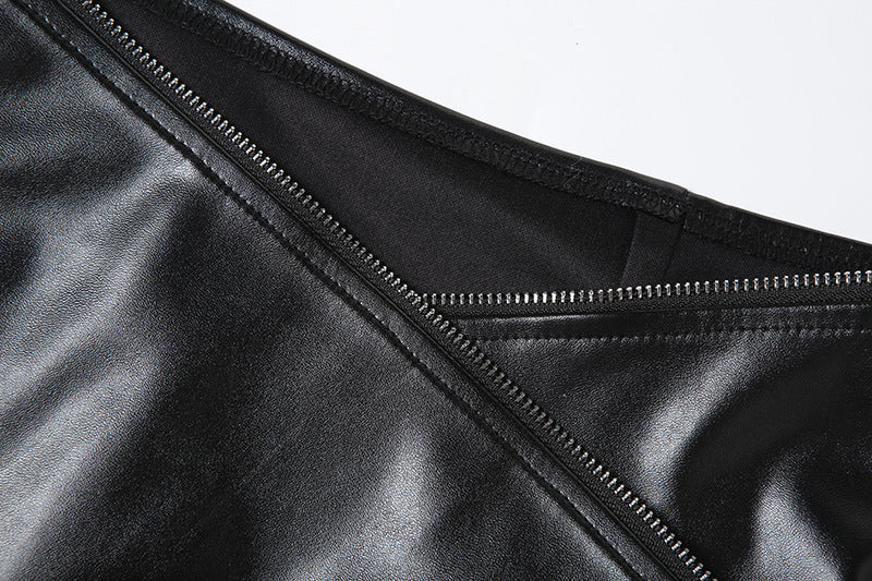 Irregular PU leather velcro mini skirt Cargo Mini Skirt  | Festival Outfits Women