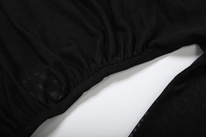 Long sleeve hollow out ruched u neck 2 piece cut out top  | Festival Outfits Women