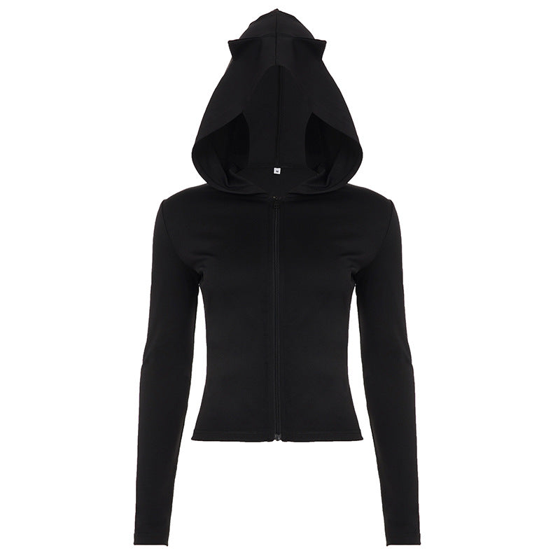 Hoodie long sleeve zip-up solid top  | Festival Outfits Women