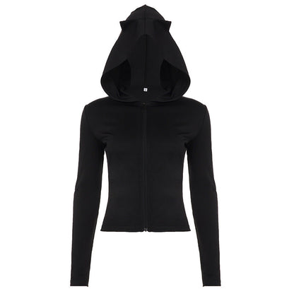 Hoodie long sleeve zip-up solid top  | Festival Outfits Women