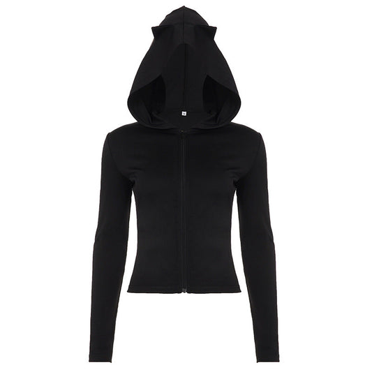 Hoodie long sleeve zip-up solid top  | Festival Outfits Women