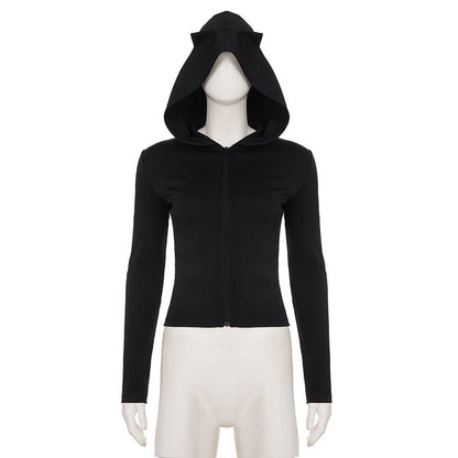 Hoodie long sleeve zip-up solid top  | Festival Outfits Women