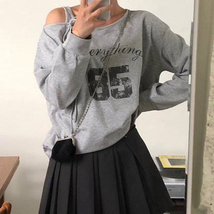 Irregular long sleeve letter pattern self tie top  | Festival Outfits Women