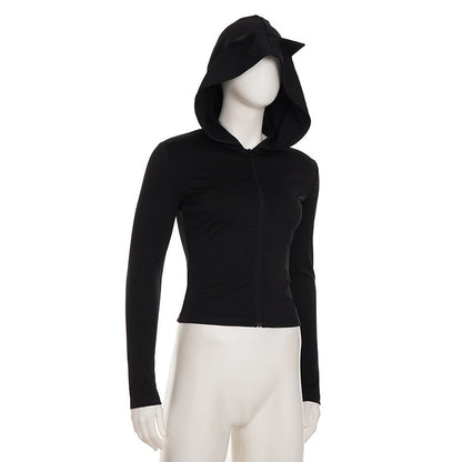 Hoodie long sleeve zip-up solid top  | Festival Outfits Women