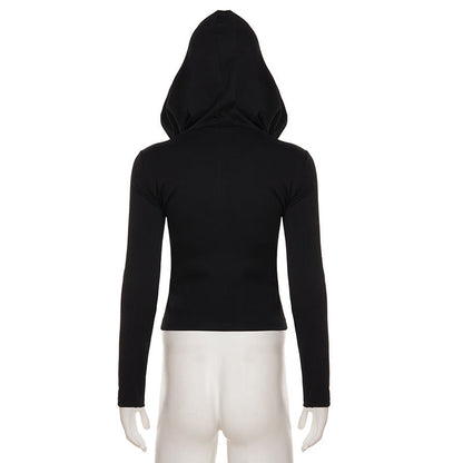 Hoodie long sleeve zip-up solid top  | Festival Outfits Women