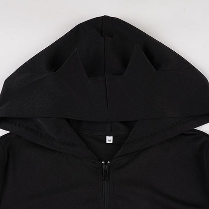 Hoodie long sleeve zip-up solid top  | Festival Outfits Women