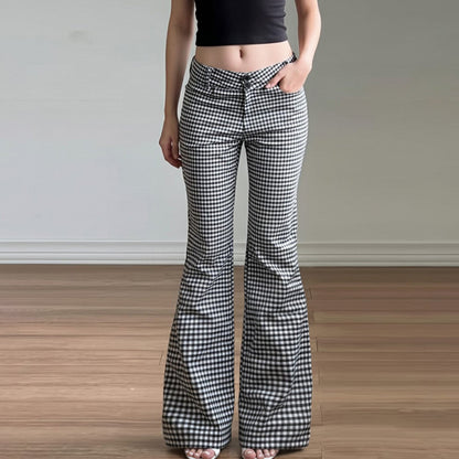 Plaid button low rise wide leg pant  | Festival Outfits Women