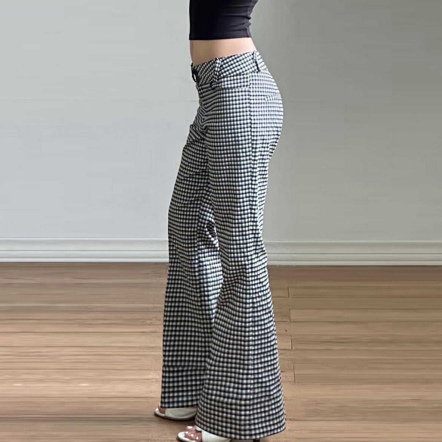 Plaid button low rise wide leg pant  | Festival Outfits Women