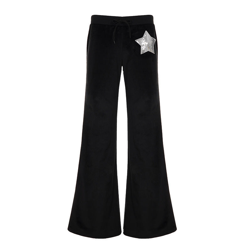 Drawstring velvet glitter star pattern wide leg pant  | Festival Outfits Women