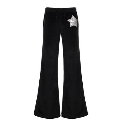 Drawstring velvet glitter star pattern wide leg pant  | Festival Outfits Women